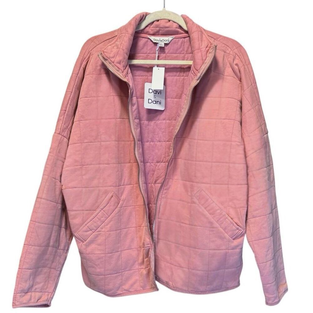 Dusty Rose Pink Quilted Zip Up Dropped Shoulder Jacket Large NEW - Davi & Dani - Picture 10 of 11